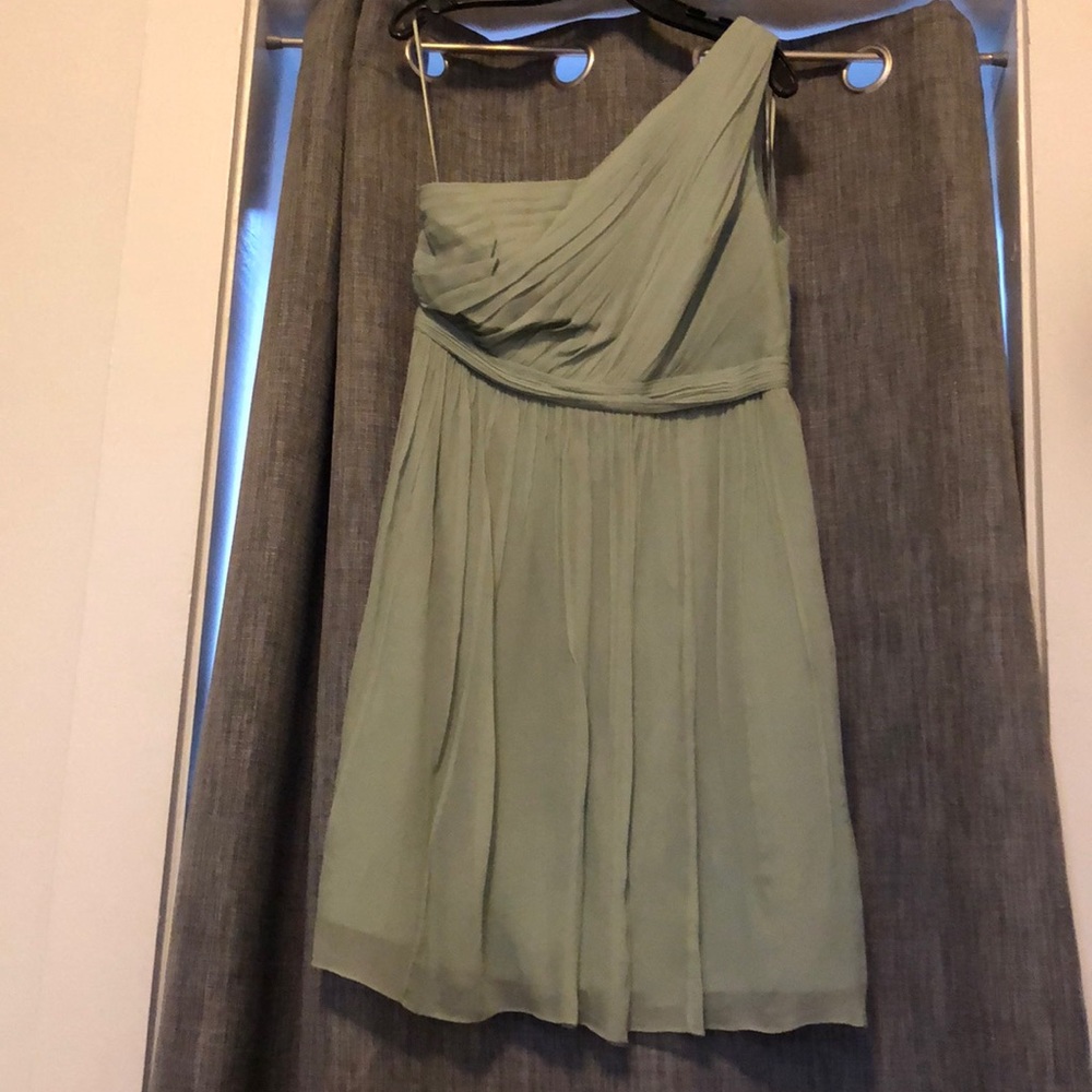 Mint green one shoulder J. Crew dress.